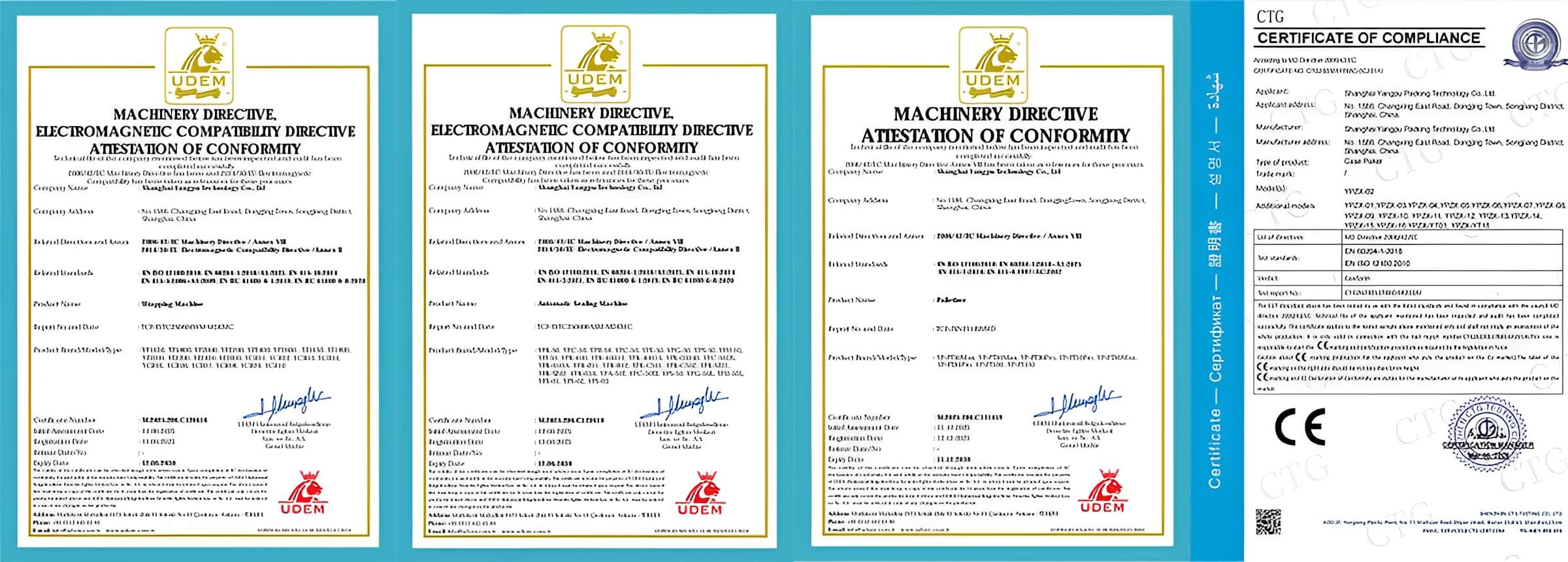 Yangpu Machines Certificates